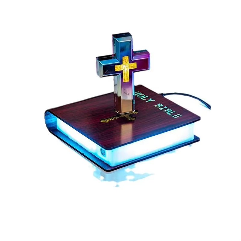 Illuminate your faith with our Levitating Cross Lamp – a stunning floating night light featuring Jesus and a Bible design! Perfect for Christians and Catholics alike! ✝️✨ #FaithInYourHome #LevitatingLamp