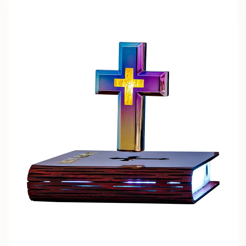 Illuminate your faith with our Levitating Cross Lamp – a stunning floating night light featuring Jesus and a Bible design! Perfect for Christians and Catholics alike! ✝️✨ #FaithInYourHome #LevitatingLamp